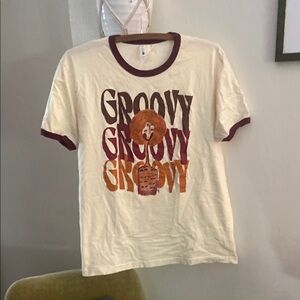 Cream and Brown groovy Graphic T-Shirt
